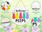 Easter Door Decorations Sign - Wooden Welcome Peeps Door Hanger with Bunny Decor, Spring Wall Wreath for Front, alternate