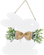 Easter Door Wreath Sign - Bunny Door Hanger Easter Door Decorations with Bow for Rustic Spring Wall Home