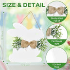 Easter Door Wreath Sign - Bunny Door Hanger Easter Door Decorations with Bow for Rustic Spring Wall Home, alternate view 3