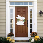 Easter Door Wreath Sign - Bunny Door Hanger Easter Door Decorations with Bow for Rustic Spring Wall Home, alternate view 4