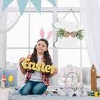 Easter Door Wreath Sign - Bunny Door Hanger Easter Door Decorations with Bow for Rustic Spring Wall Home, alternate view 5