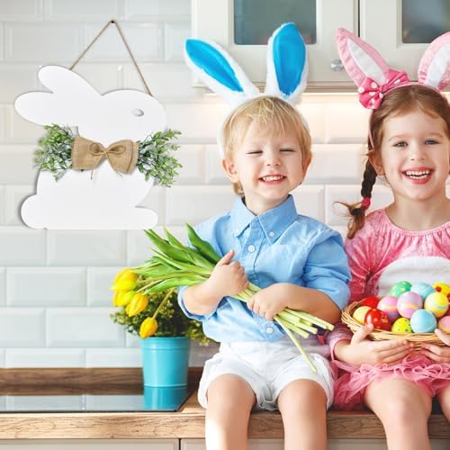 Easter Door Wreath Sign - Bunny Door Hanger Easter Door Decorations with Bow for Rustic Spring Wall Home, alternate view 7