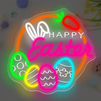 Easter Egg Wreath Neon Sign Easter Decor for Door Wall Window Porch, Spring Holiday Party Classroom Decoration