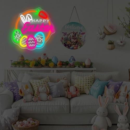 Easter Egg Wreath Neon Sign Easter Decor for Door Wall Window Porch, Spring Holiday Party Classroom Decoration, alternate