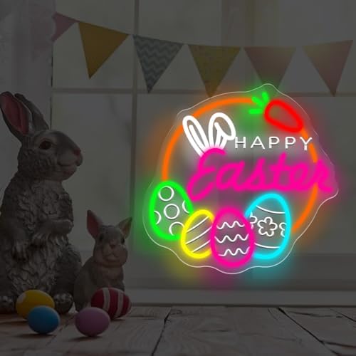 Easter Egg Wreath Neon Sign Easter Decor for Door Wall Window Porch, Spring Holiday Party Classroom Decoration, alternate