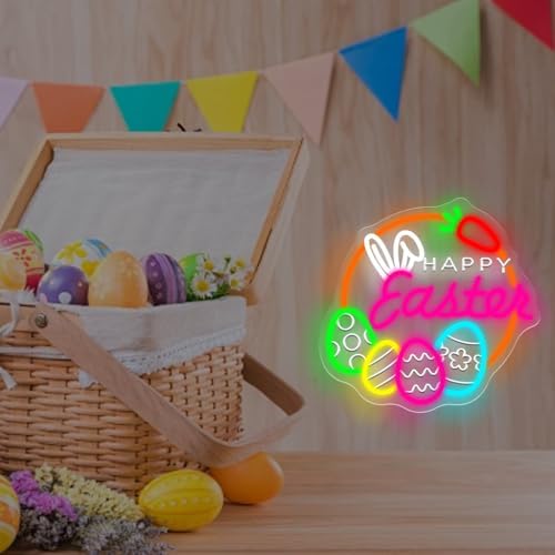 Easter Egg Wreath Neon Sign Easter Decor for Door Wall Window Porch, Spring Holiday Party Classroom Decoration, alternate
