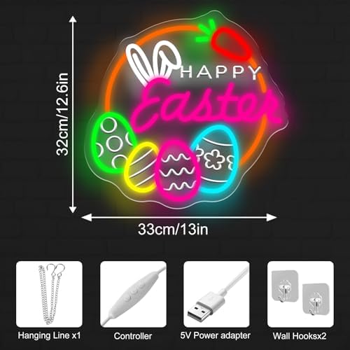 Easter Egg Wreath Neon Sign Easter Decor for Door Wall Window Porch, Spring Holiday Party Classroom Decoration, alternate