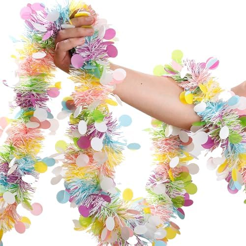 Easter Garland Decor,50Ft Glitter Tinsel Spring Garland Decorations for Tree Mantle Bedroom Office Classroom