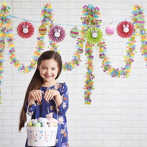 Easter Garland Decor,50Ft Glitter Tinsel Spring Garland Decorations for Tree Mantle Bedroom Office Classroom, alternate view
