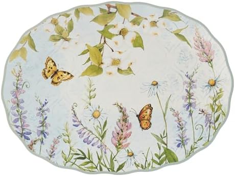 Easter Meadow 14x10.5-Inch Oval Serving Platter - Beautiful Butterfly & Floral Design, Ideal for Fruit, Cheese
