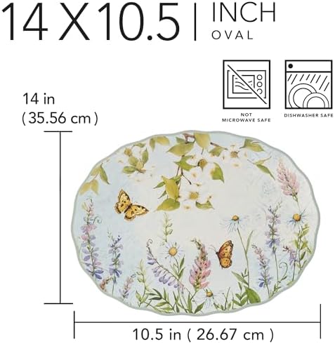 Easter Meadow 14x10.5-Inch Oval Serving Platter - Beautiful Butterfly & Floral Design, Ideal for Fruit, Cheese, alternate