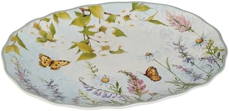 Easter Meadow 14x10.5-Inch Oval Serving Platter - Beautiful Butterfly & Floral Design, Ideal for Fruit, Cheese, alternate