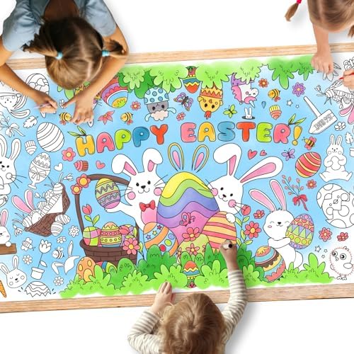Easter Party Activity Poster - 31.5 x 72 Inches, Easter -Themed Party, Versatile Paper Coloring Banner/Table