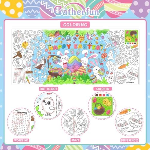 Easter Party Activity Poster - 31.5 x 72 Inches, Easter -Themed Party, Versatile Paper Coloring Banner/Table, alternate view