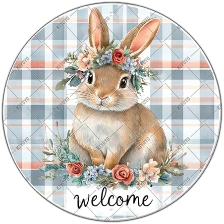 Easter Sign Easter Bunny Spring Welcome Round Metal Sign Wreath Outdoor Porch Wall Decor For Home Garden Yard