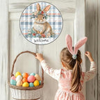 Easter Sign Easter Bunny Spring Welcome Round Metal Sign Wreath Outdoor Porch Wall Decor For Home Garden Yard, alternate view