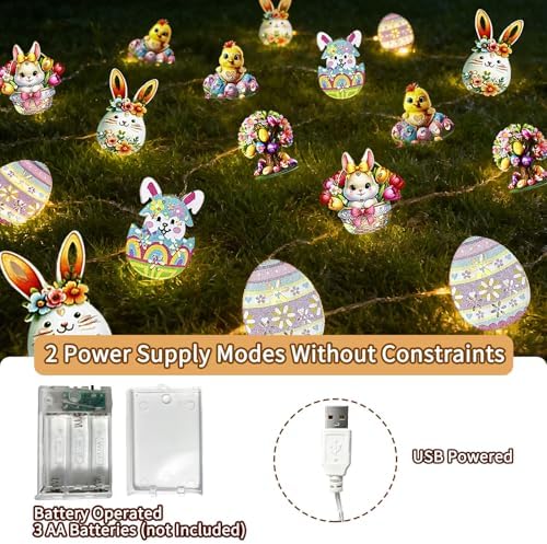 Easter String Lights,10 Ft 20 LED Easter Bunny Egg Chick Fairy Lights Decor, alternate view 4