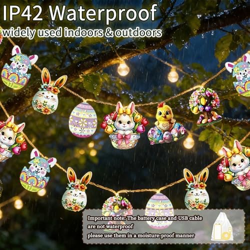 Easter String Lights,10 Ft 20 LED Easter Bunny Egg Chick Fairy Lights Decor, alternate view 6