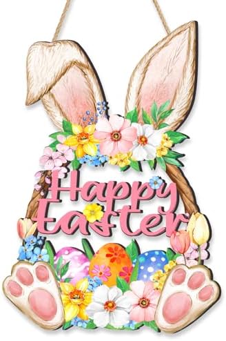 Easter Welcome Door Sign, Wooden, for Front Door, Bunny