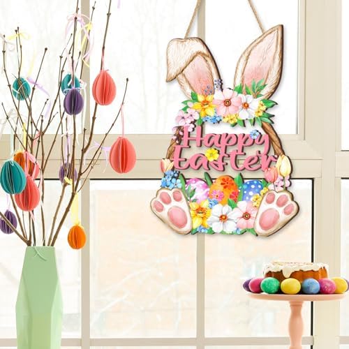 Easter Welcome Door Sign, Wooden, for Front Door, Bunny, alternate view 2