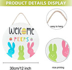 Easter Welcome Wreath, Cute Bunny Happy Easter Signs for Front Door, Wooden Decorations Home Decor Porch Window, alternate