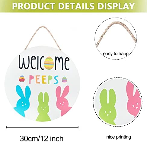 Easter Welcome Wreath, Cute Bunny Happy Easter Signs for Front Door, Wooden Decorations Home Decor Porch Window, alternate
