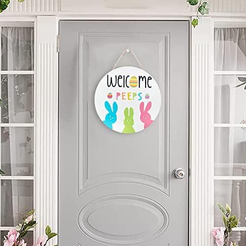 Easter Welcome Wreath, Cute Bunny Happy Easter Signs for Front Door, Wooden Decorations Home Decor Porch Window, alternate