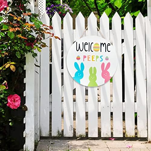 Easter Welcome Wreath, Cute Bunny Happy Easter Signs for Front Door, Wooden Decorations Home Decor Porch Window, alternate