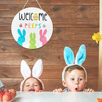 Easter Welcome Wreath, Cute Bunny Happy Easter Signs for Front Door, Wooden Decorations Home Decor Porch Window, alternate