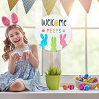 Easter Welcome Wreath, Cute Bunny Happy Easter Signs for Front Door, Wooden Decorations Home Decor Porch Window, alternate