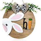 Easter Wooden Hanging Sign for Front Door Decor Double Plank Design Bunny Rabbit Wood Door Hanger with Bow for