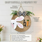 Easter Wooden Hanging Sign for Front Door Decor Double Plank Design Bunny Rabbit Wood Door Hanger with Bow for, alternate