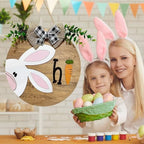 Easter Wooden Hanging Sign for Front Door Decor Double Plank Design Bunny Rabbit Wood Door Hanger with Bow for, alternate
