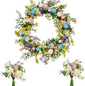 Easter Wreath for Front Door - 18in Spring Flower Wreath with Easter Eggs & Lush Greenery, Artificial Floral