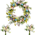 Easter Wreath for Front Door - 18in Spring Flower Wreath with Easter Eggs & Lush Greenery, Artificial Floral