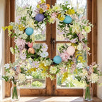Easter Wreath for Front Door - 18in Spring Flower Wreath with Easter Eggs & Lush Greenery, Artificial Floral, alternate view