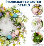 Easter Wreath for Front Door - 18in Spring Flower Wreath with Easter Eggs & Lush Greenery, Artificial Floral, alternate view