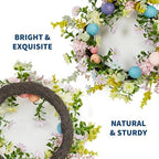 Easter Wreath for Front Door - 18in Spring Flower Wreath with Easter Eggs & Lush Greenery, Artificial Floral, alternate view