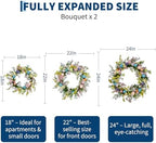 Easter Wreath for Front Door - 18in Spring Flower Wreath with Easter Eggs & Lush Greenery, Artificial Floral, alternate view