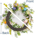 Easter Wreath for Front Door - 18in Spring Flower Wreath with Easter Eggs & Lush Greenery, Artificial Floral, alternate view