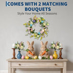 Easter Wreath for Front Door - 18in Spring Flower Wreath with Easter Eggs & Lush Greenery, Artificial Floral, alternate view