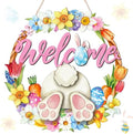 Easter Wreath for Front Door Bunny Welcome Wood Sign Door Decorations Wall Hanging Decor Hollow Rabbit Sign