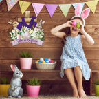 Easter Wreath for Front Door He He Is Risen Decor Religious Easter Bunny Decoration Spring Wooden Egg Rabbit, alternate view