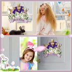 Easter Wreath for Front Door He He Is Risen Decor Religious Easter Bunny Decoration Spring Wooden Egg Rabbit, alternate view