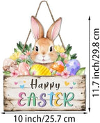 Easter Wreaths Decorations for Front Door Wooden Easter Sign Cute Bunny Spring Hanger for Outdoor Indoor Home, alternate view