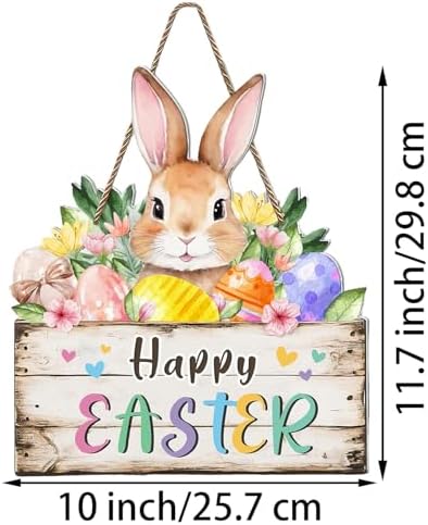 Easter Wreaths Decorations for Front Door Wooden Easter Sign Cute Bunny Spring Hanger for Outdoor Indoor Home, alternate view