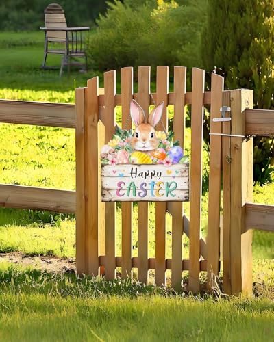 Easter Wreaths Decorations for Front Door Wooden Easter Sign Cute Bunny Spring Hanger for Outdoor Indoor Home, alternate view