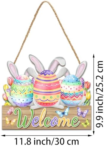 Easter Wreaths Decorations for Front Door Wooden Easter Sign Cute Bunny Spring Hanger for Outdoor Indoor Home, alternate view
