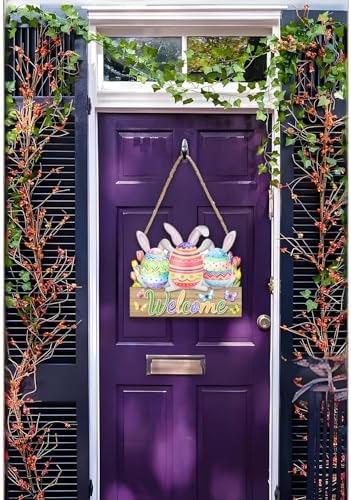 Easter Wreaths Decorations for Front Door Wooden Easter Sign Cute Bunny Spring Hanger for Outdoor Indoor Home, alternate view