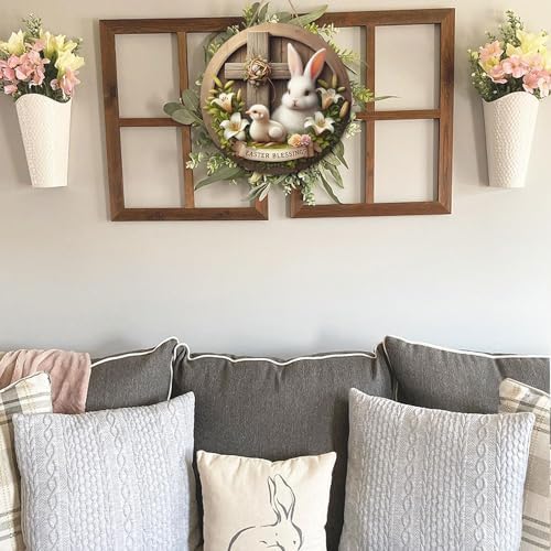 Easter Wreaths, Easter Wreath for Front Door, Wooden Easter Bunny Chick Decor Door Sign Wreath 12 Inch, Easter, alternate